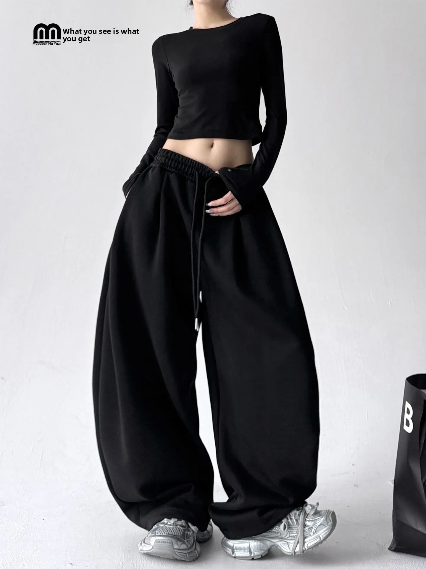 

Женские зимние спортивные брюки Bla с высокой талией, свободные, повседневные, прямые, широкие штанины, из комфортного хлопкового смесового материала