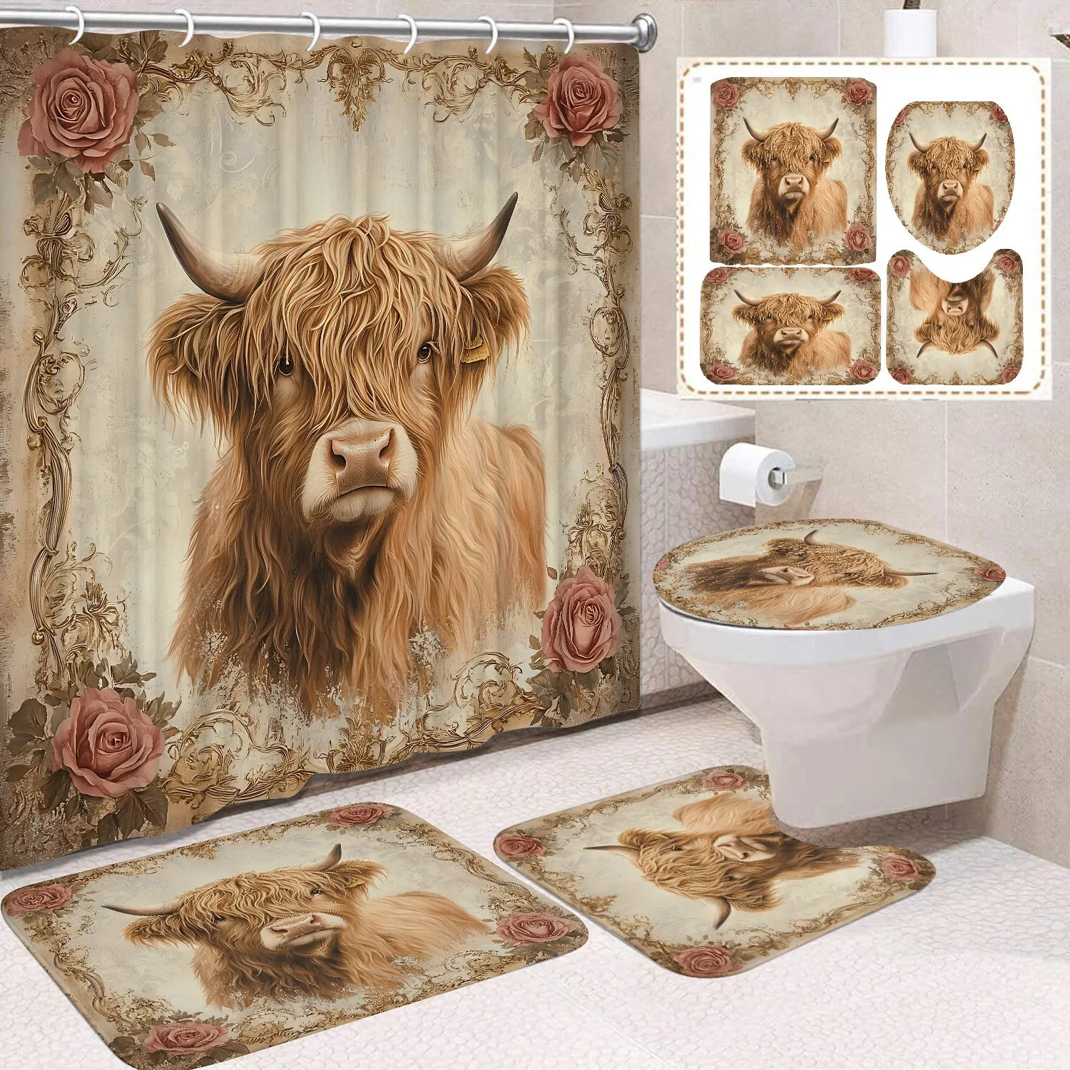 

Милая занавеска для душа с принтом хайлендского крупного рогатого скота, водонепроницаемая прочная полиэстеровая занавеска для ванной для дома, Новый год, Рождество, декор для ванной комнаты