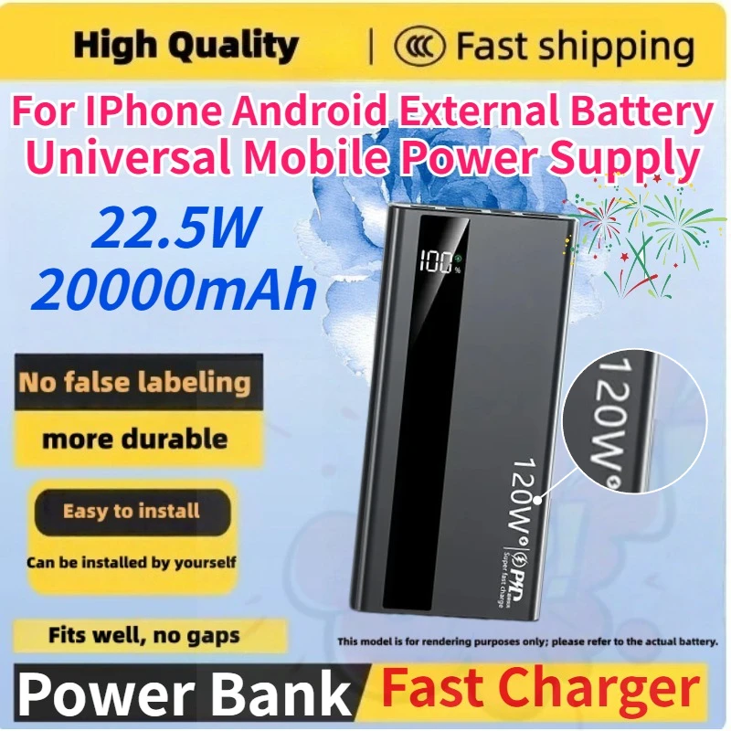 

20000mAh 22.5W Portable Power Bank Fast Charging External Battery High Capacity Universal Mobile Power Supply for IPhone Android