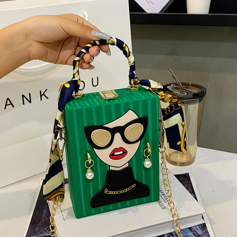 Small Square Bags for Women 2024 New Fashion Graffiti Phone Box Handbag High Quality Leather Cute Crossbody Shoulder Bag Woman