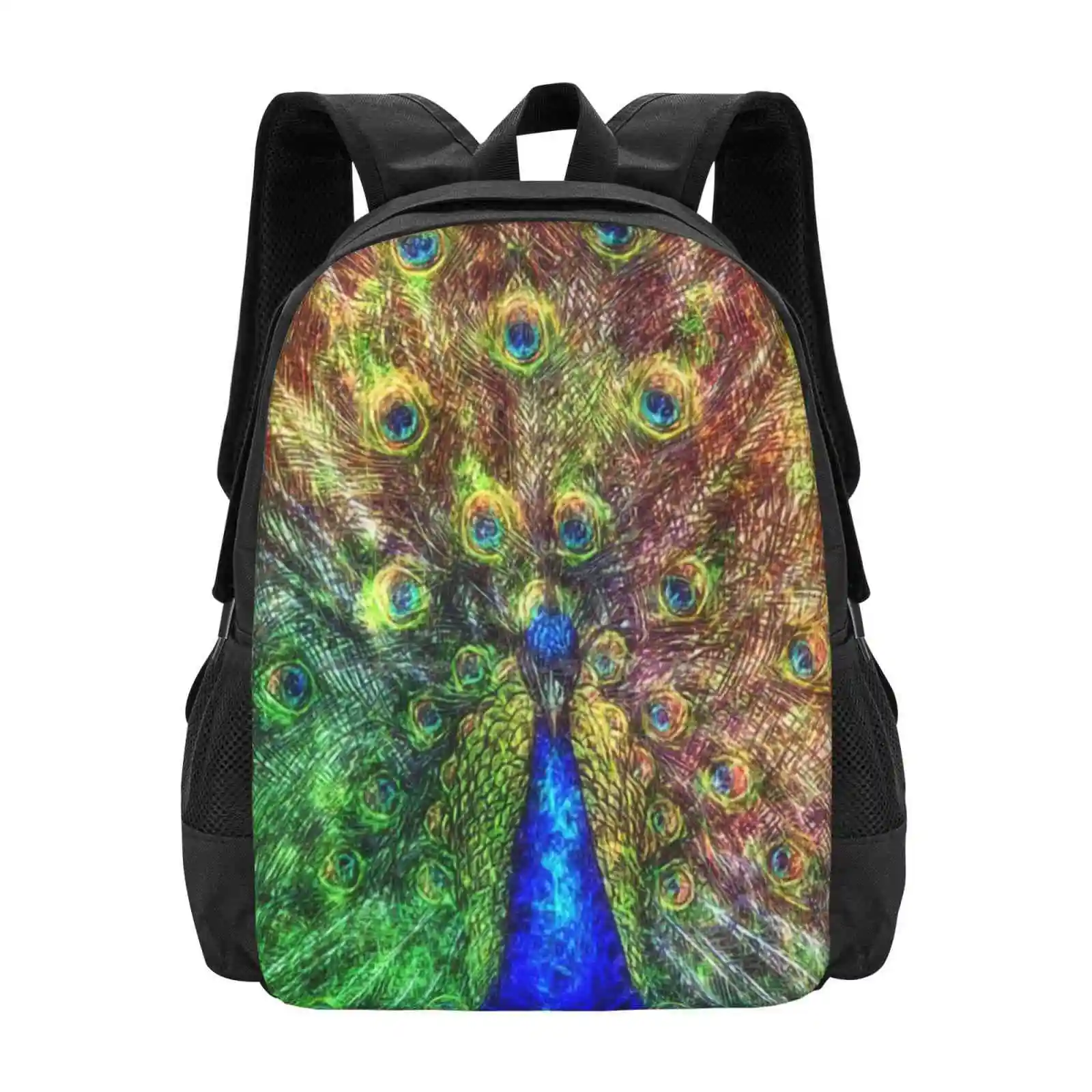 Peacock Pattern Design Bag Student'S Backpack Peacock Bird Peacocks Birds Pretty Peacock Feather Bird Feather Large Bird Aviary