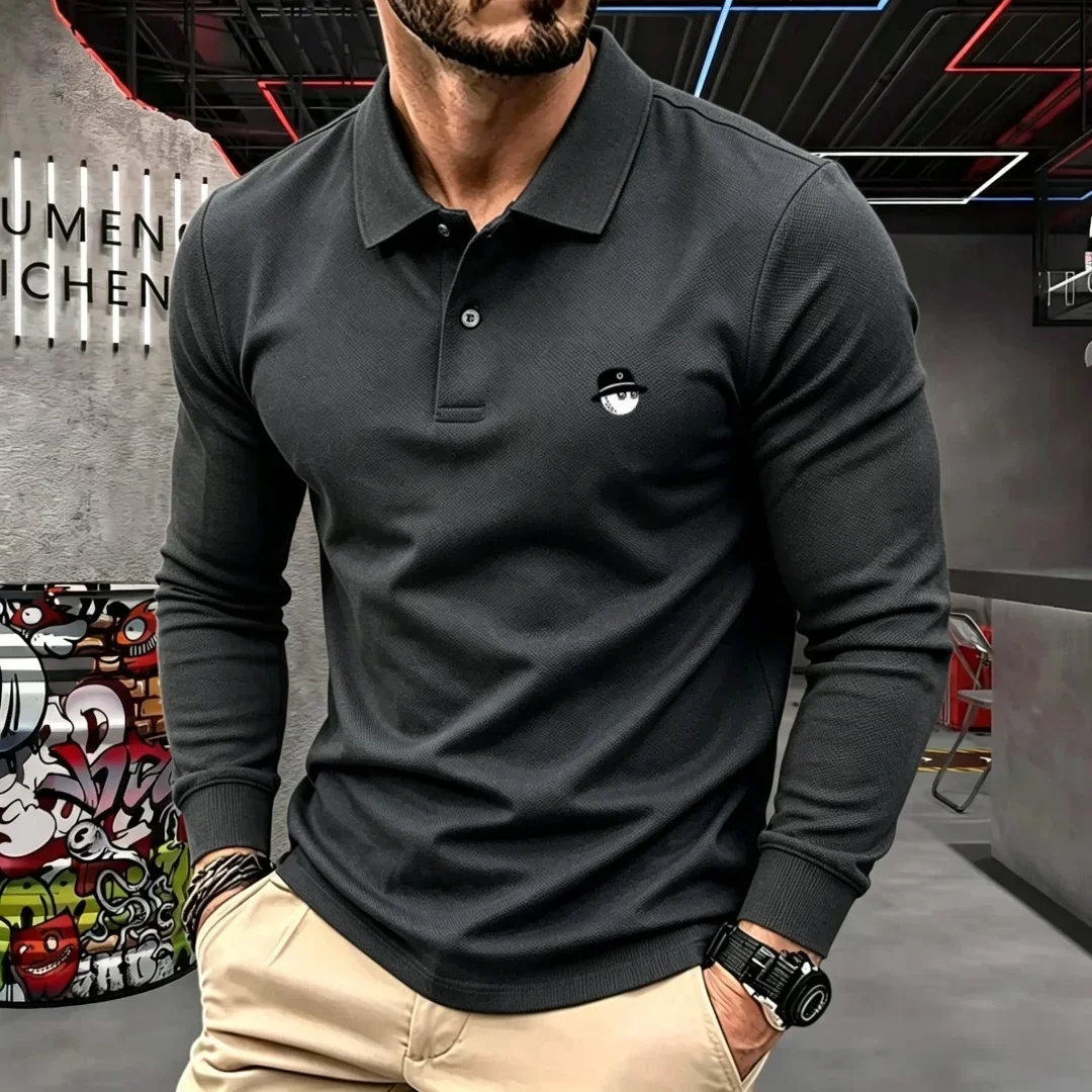 100 % reine Baumwolle, hochwertige Marke, Herren-Polohemd mit langen Ärmeln, Herbst-/Winterkollektion, modisches, luxuriöses Golfoberteil mit Stickerei, lässiges T-Shirt. – Detail 4