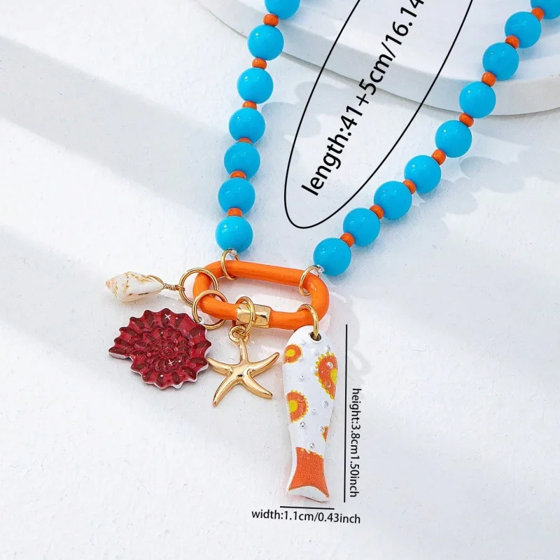 2026 European and American summer beach handmade small fish, starfish, heart bead colourful pendant necklace festival gift