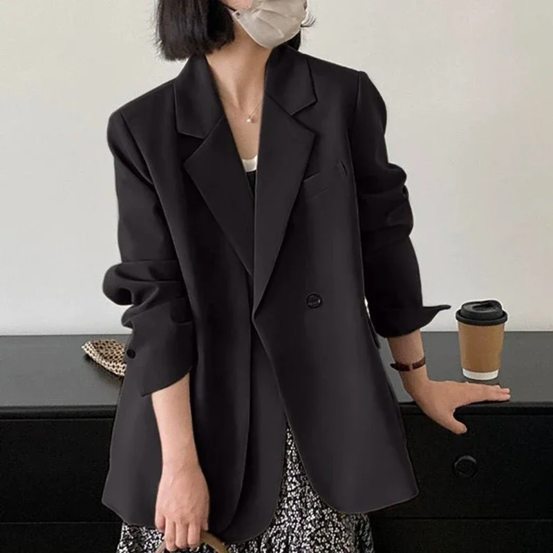 سترة نسائية رمادية أنيقة لربيع وخريف 2025 جديدة بأكمام طويلة وزر واحد ملابس خارجية فضفاضة للمكتب للسيدات