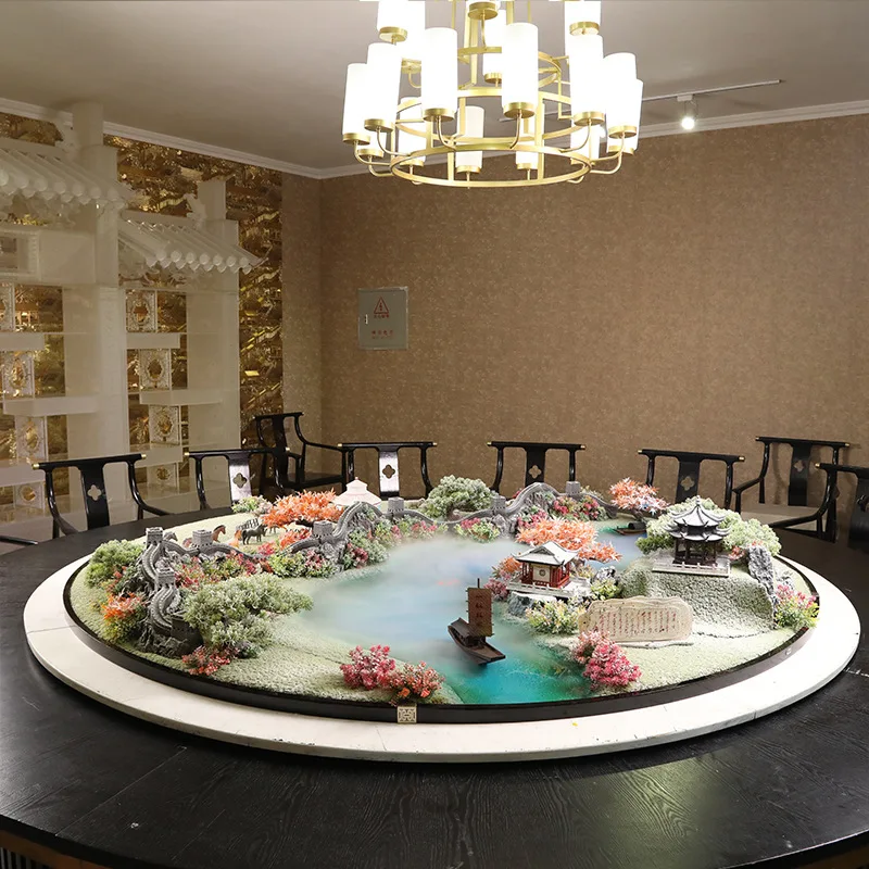 Hotel large round table turntable table flower middle arrangement spray atomization landscaping table creative flower decoration