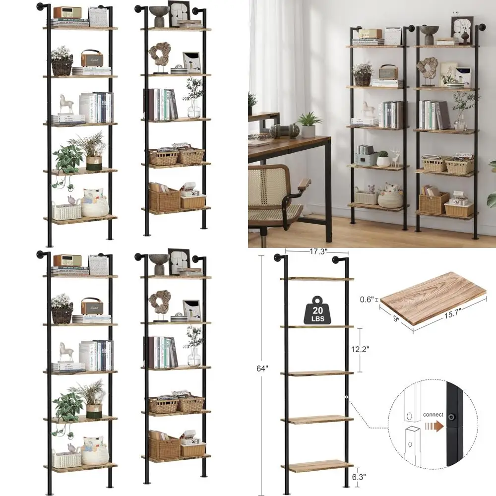 

Набор из 2-х настенных 5-ярусных полок-лестниц в деревенском стиле, коричневого цвета, для хранения вещей в гостиных и спальнях