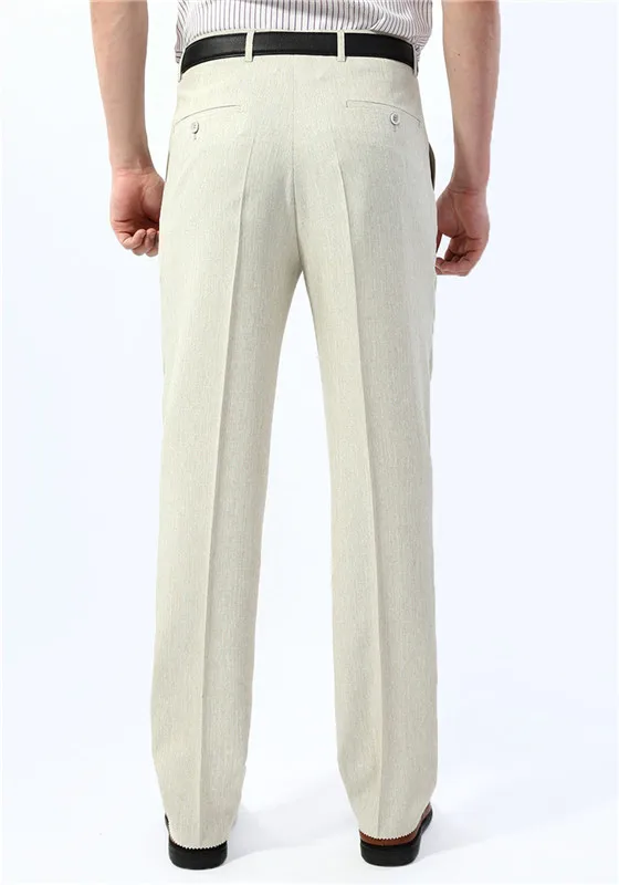 Men\'s Summer Linen Pants beige Straight Loose Formal trousers men Office essentials Suit Pants Men Size 40 42 44