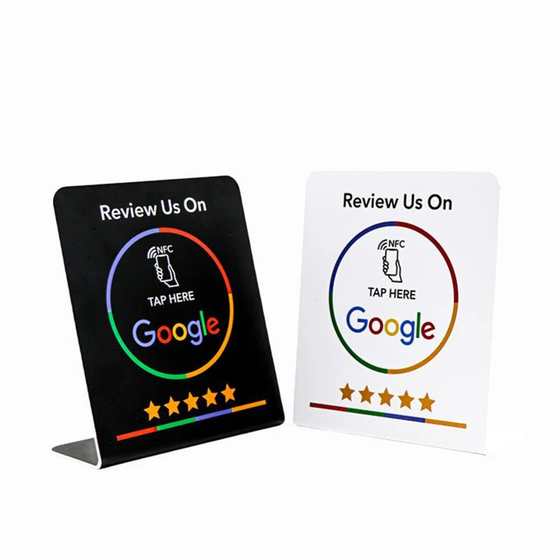 13.56Mhz programmable Google Review Card NFC station table bracket NFC Google Reviews display bending card standing card