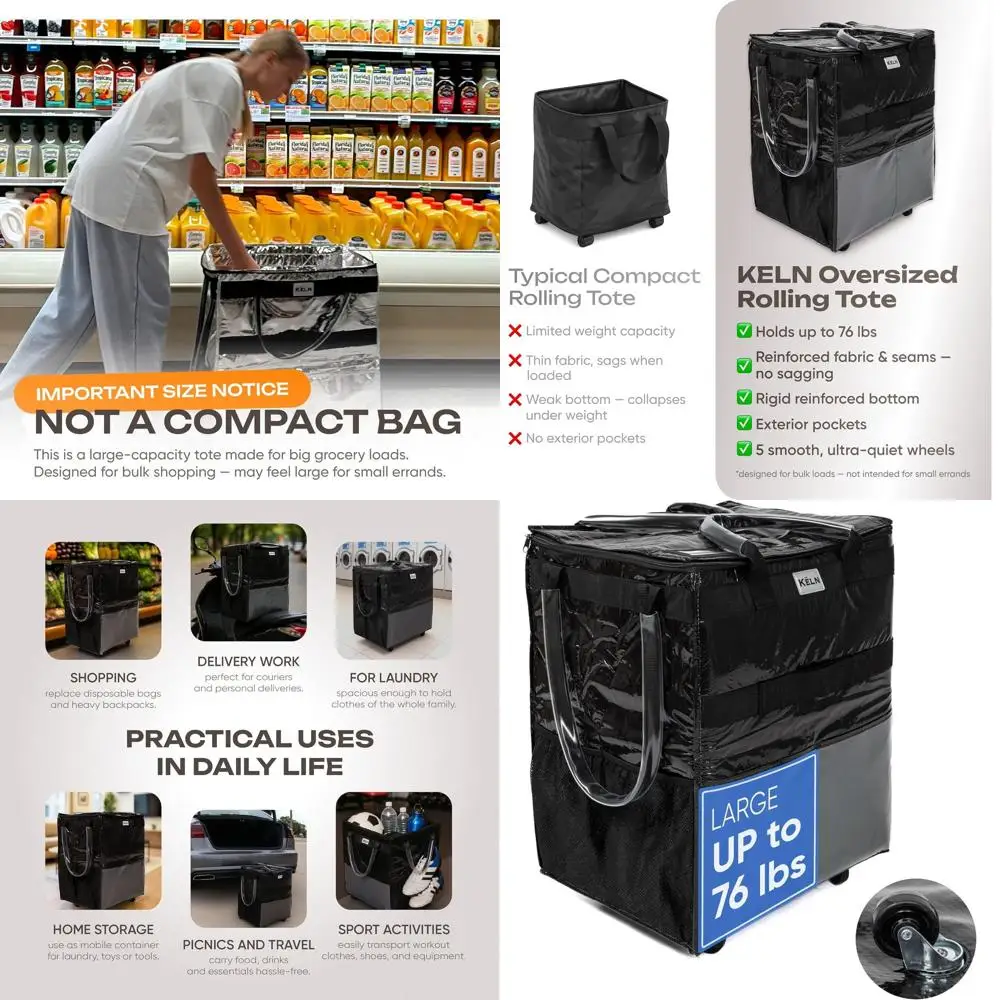 

Прочная сумка-тележка на колесиках - Складная сумка для покупок с ручкой для многоразовых продуктовых пакетов