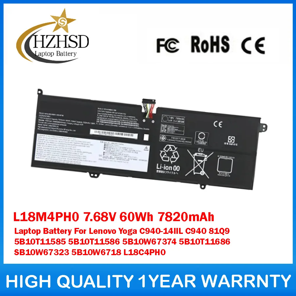 

L18M4PH0 7,68 В 60 Втч 7820 мАч аккумулятор для ноутбука Lenovo Yoga C940-14IIL C940 81Q9 5B10T11585 5B10T11586 5B10W67374 5B10T11686