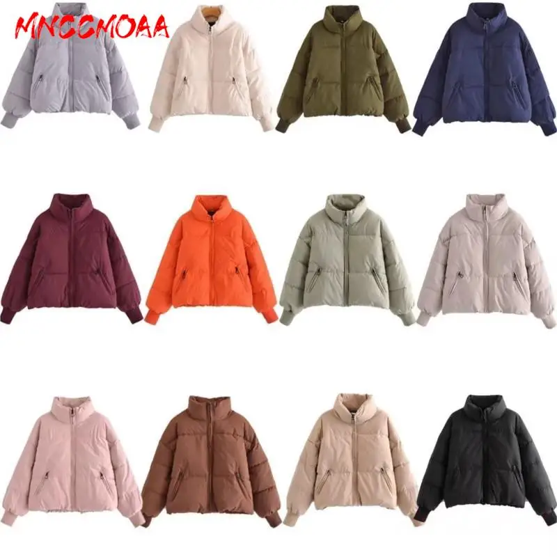 MNCCMOAA 2023 Winter Women\'s Fashion Loose Stand Collar Zipper Parkas Coat Female Casual Long Sleeve Thick Warm Outwears Tops