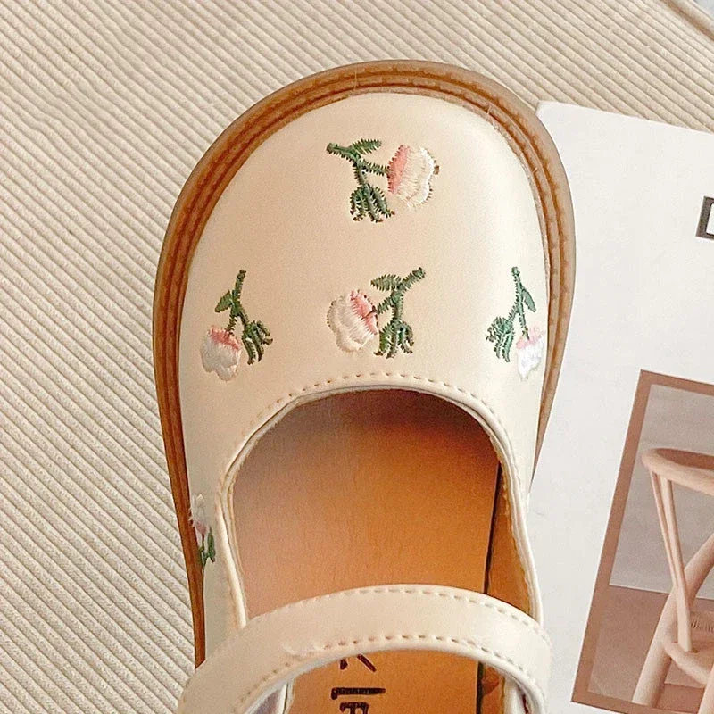 2024 Autumn Children Flowers National Style Dance Shoes Girls Princess PU Leather Shoes Kids Toddler Girls Mary Jane Shoes Flats