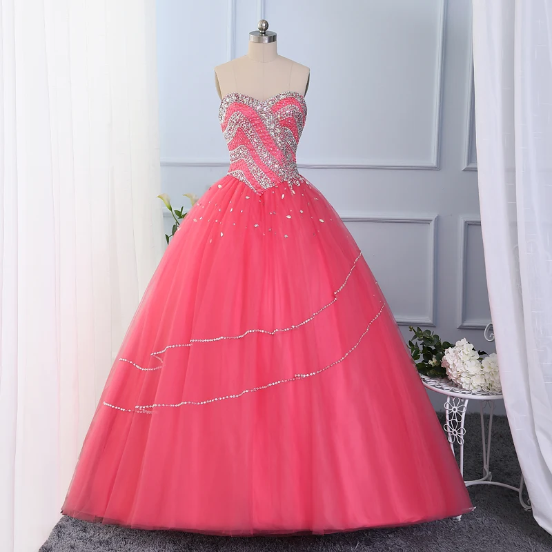 CloverBridal 2022 Real Photos In Stock AB Stones Beaded Watermelon Quinceanera Dresses Tulle quinceañera de 15 Ball Gown WQ9897