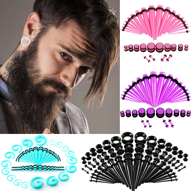 36PC/Set Acrylic Tipped Ear Expansion Kit Ear Stretching Tapers Plugs Silicone Tunnels Gauges Expander Tragus Cartilage Piercing