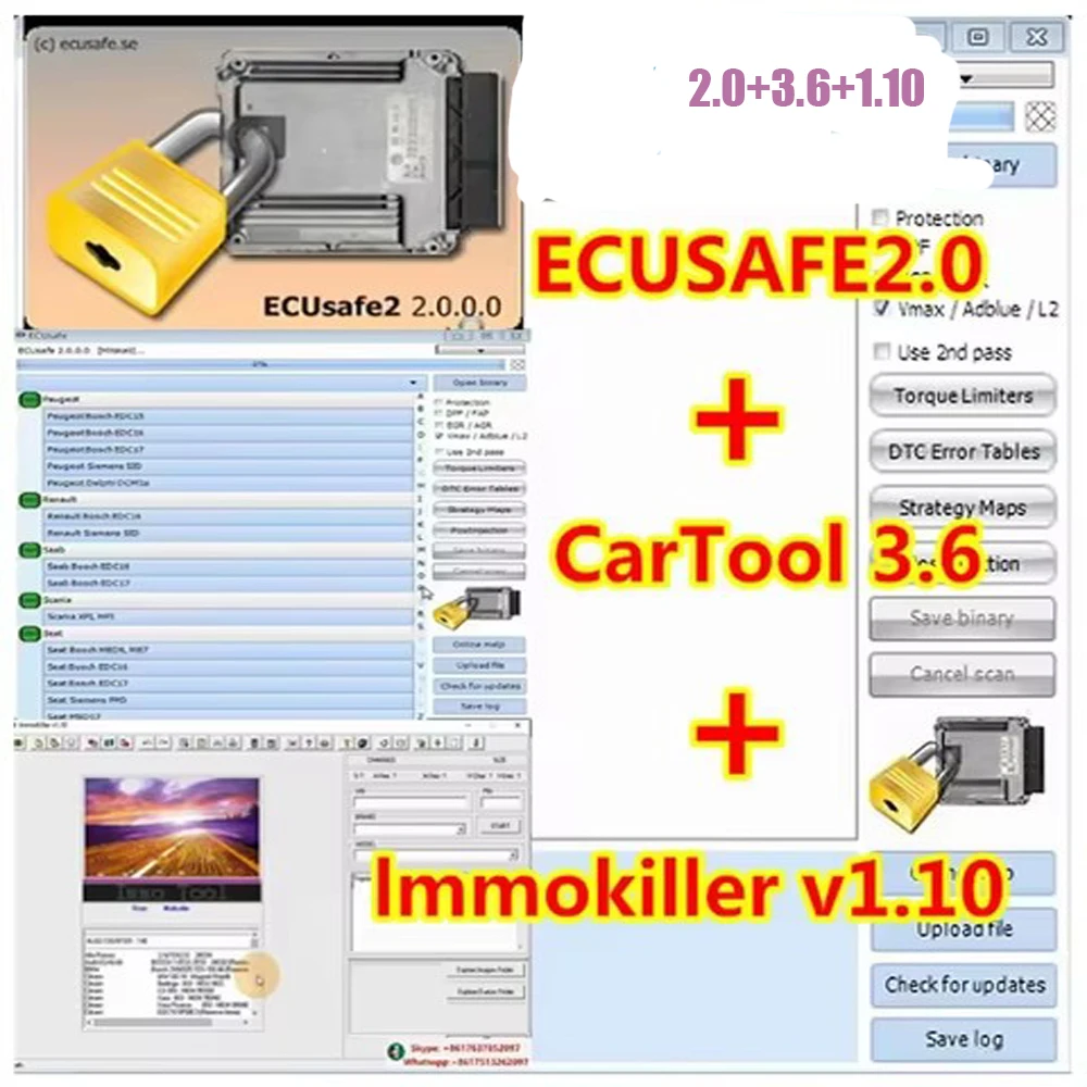 

2024 HOT sell ECUSafe 2.0 ECU ECM 2.0 + ImmoKiller v1.1 Software Immo Off Software v1.1 + CarTool Chip Tool Software 3.6 install