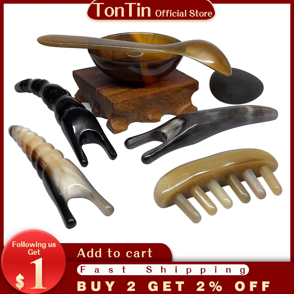 

Tontin High Quality Buffalo Ox Horn Spoon Bowl Beetle Shape Guasha Scraping Facial Beauty Salon Tool