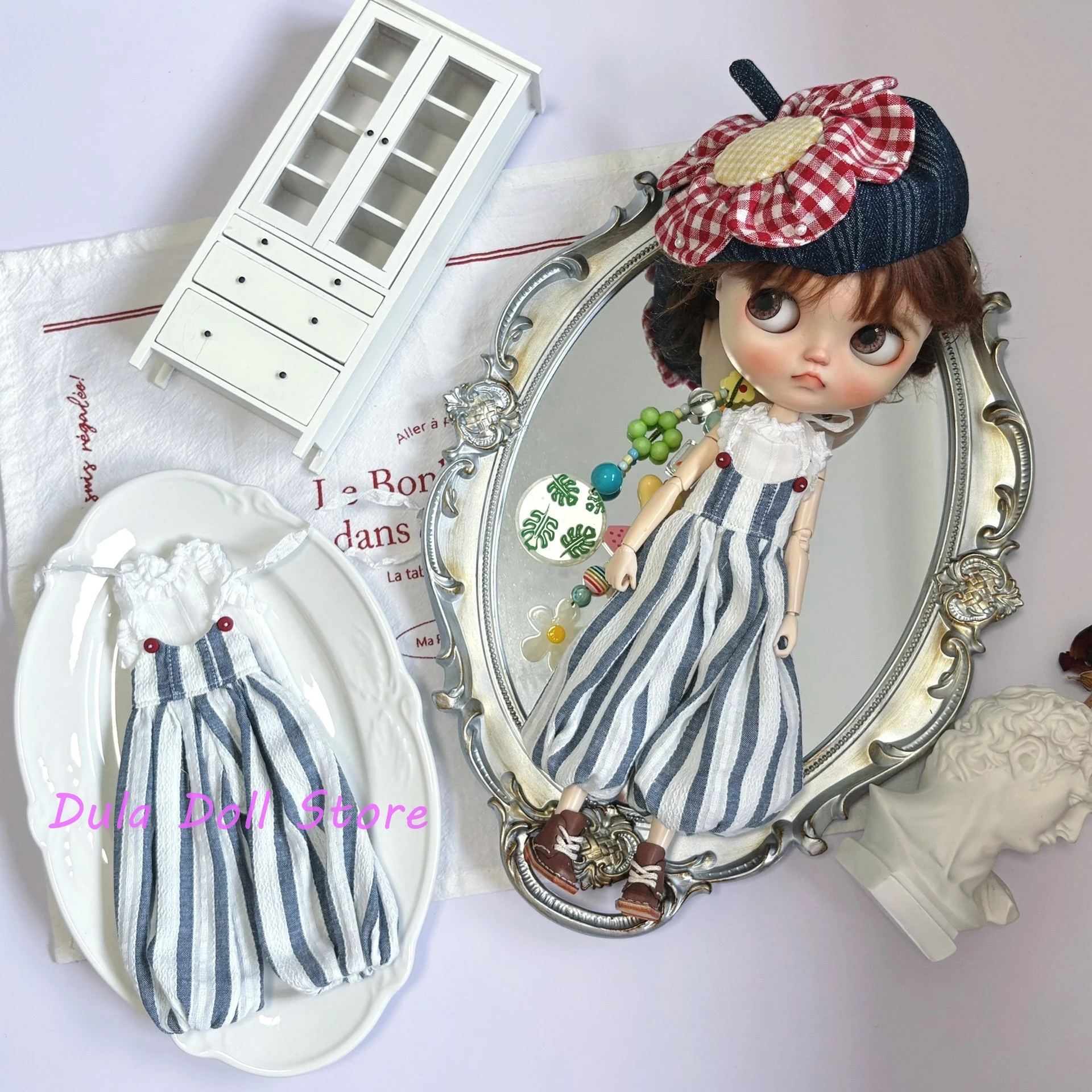 

Dula Doll Clothes and dress Gray striped lantern pants with floral skirt Blythe ob24 ob22 ICY JerryB 1/6 Doll Accessories
