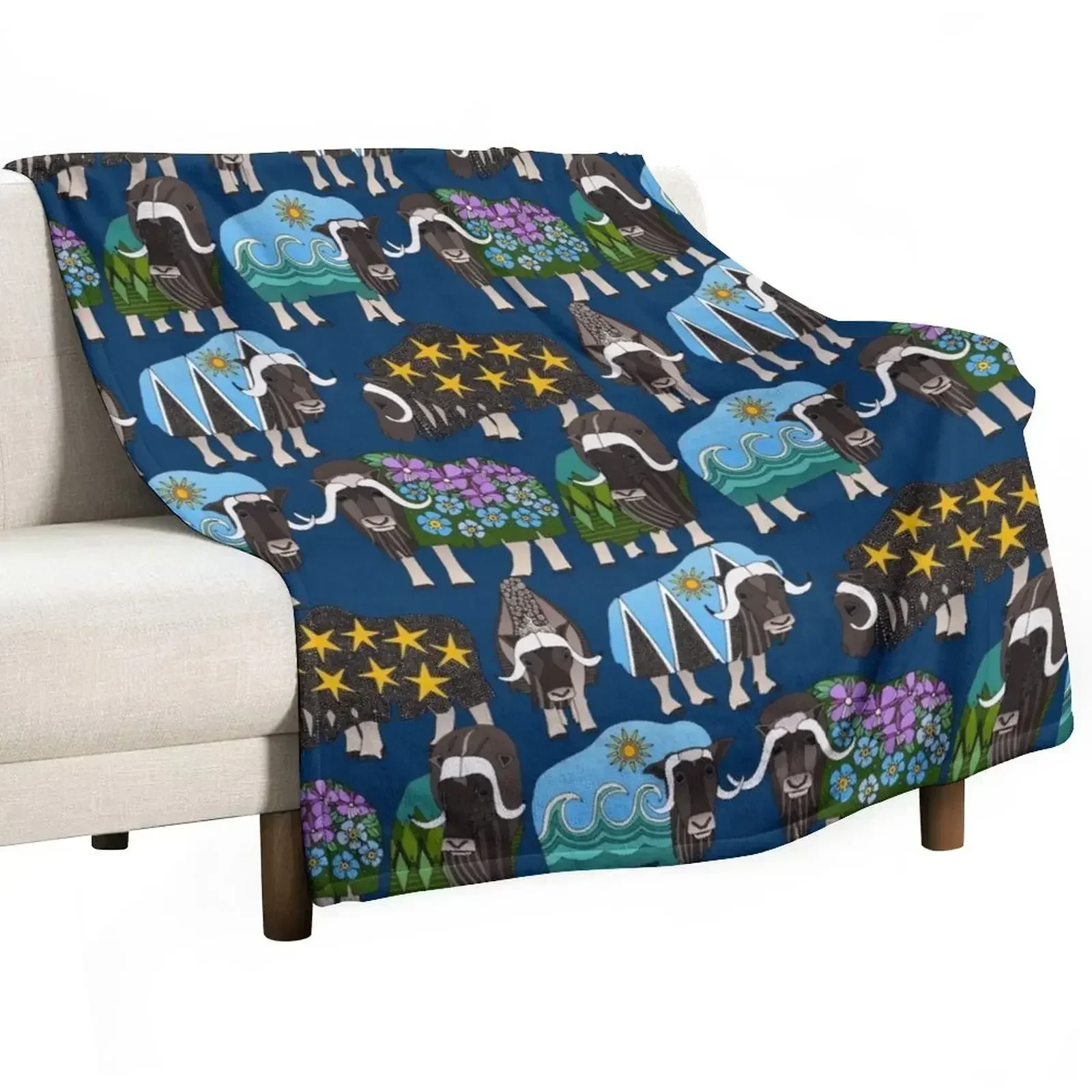 

Alaskan musk ox blue Throw Blanket Bed Fashionable Shaggy valentine gift ideas Single Blankets