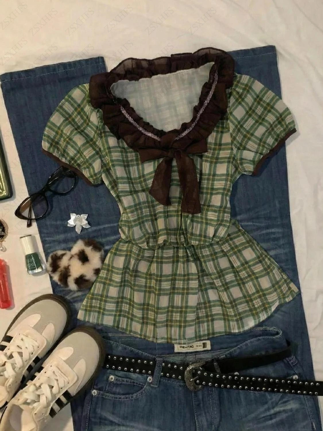 Süße Mädchen Grid T Shirts Frauen Kawaii Kleidung Spitze Rollrand Sexy Harajuku Tops Kokett Streetwear Ästhetischen Crop Tops