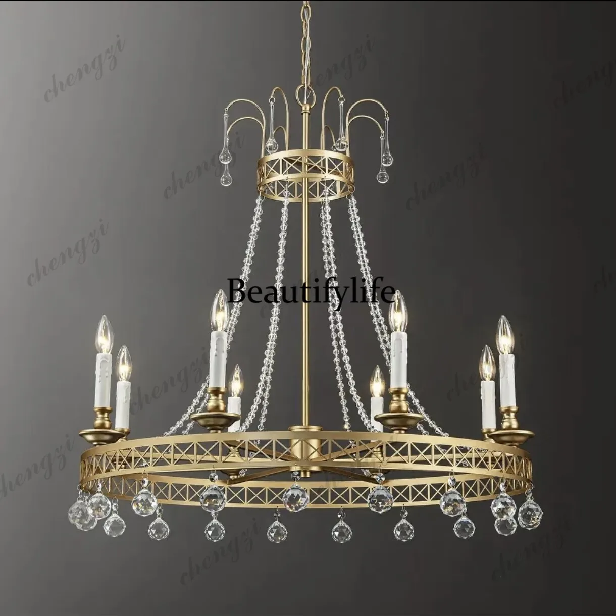 American chandelier crystal retro living room main lamp light luxury large apartment lamp bedroom simple country