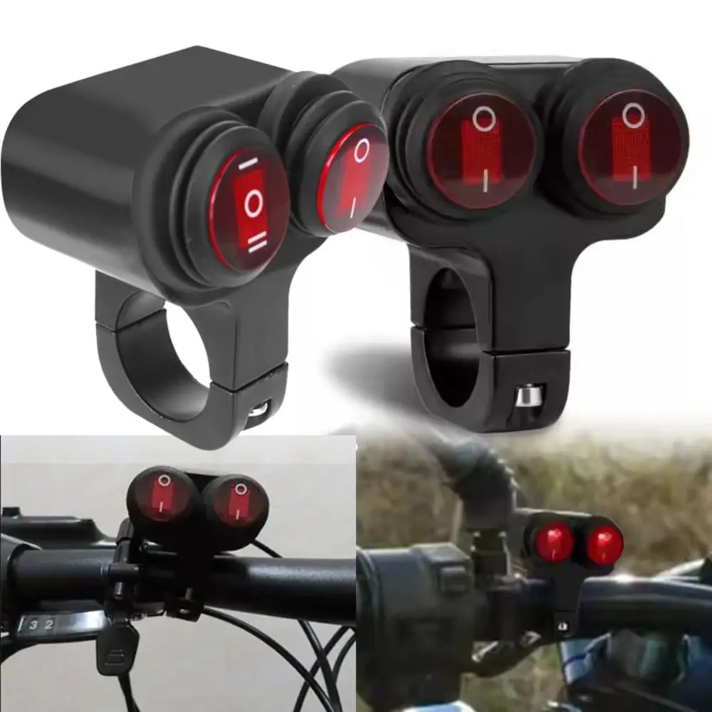 

12V 10A Motorcycle Light Switch Black Aluminum Alloy 22mm Handlebar Headlight ON/OFF Button Motor Accessory With Red Pilot Lamp