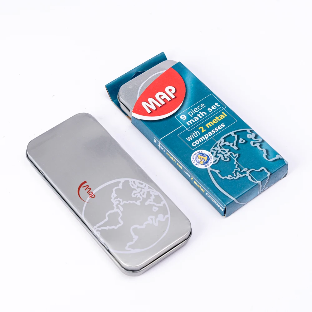 Wholesale Geometry Math Compass set 9piece with Shatterproof Storage Box Includes 2 Compasses, Ruler, Eraser, Pencil Sharpener