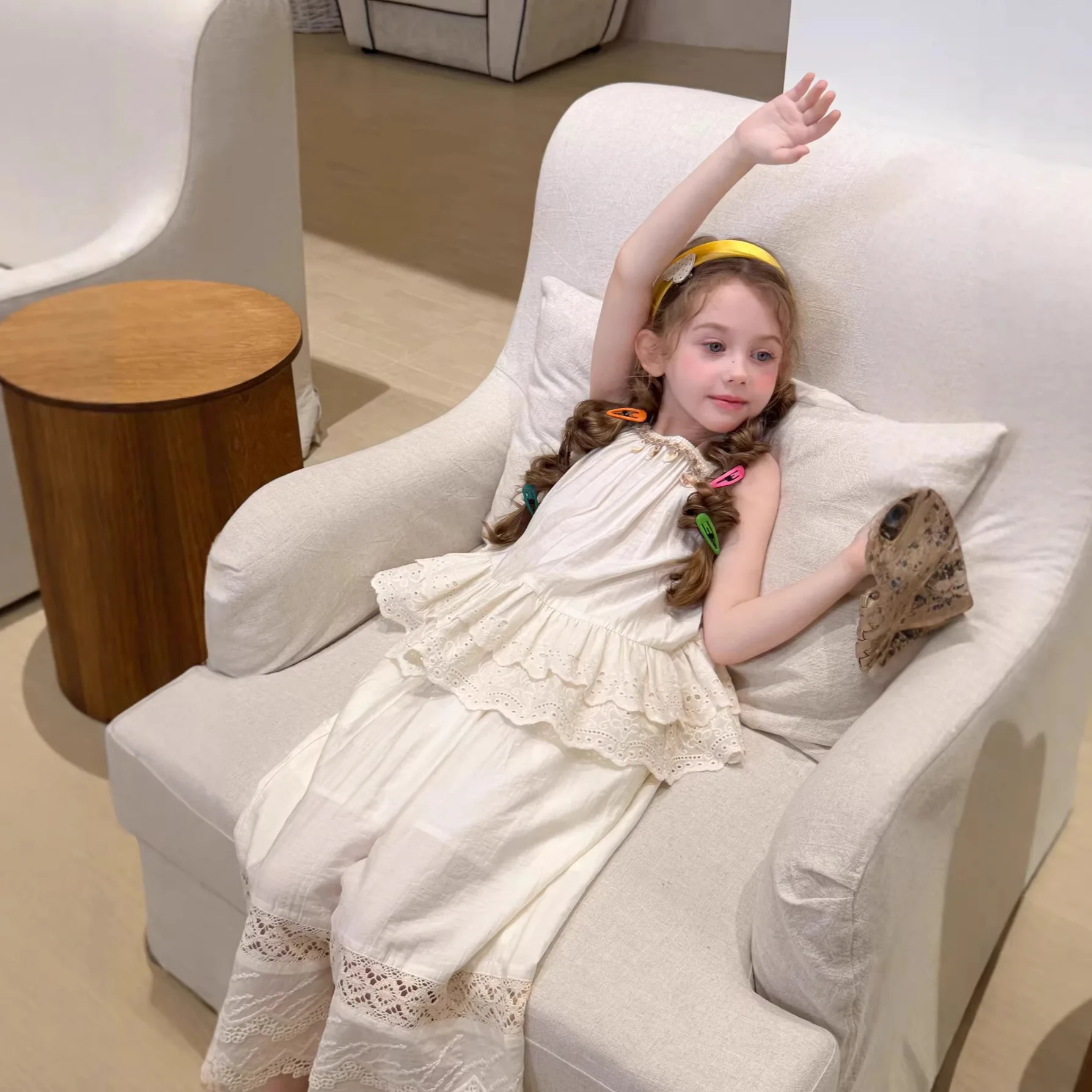 2026 Summer New Sleeveless Camisole Shell Hanging Style Western-style Little Girl Vacation Casual Style Solid Two-piece Set