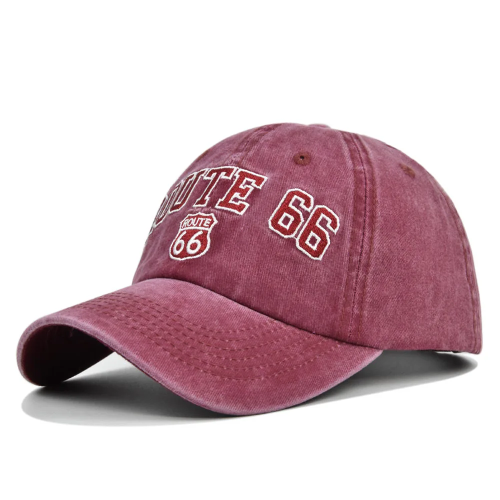 

New Baseball Cap ROUTE 66 Embroidered Baseball Cap Washed To Make Old Baseball Cap Embroidered Duck Hat Cowboy Hat Visor