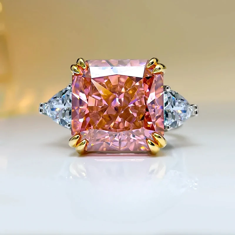 

European and American Heavy Industries Papalacha Pink Orange Ring Female Imported High Carbon Diamond Wedding Jewelry