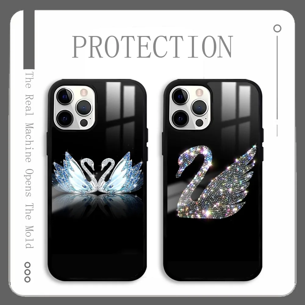

Glitter Diamond Swan Flower Phone Case For IPhone 16 15 14 13 12 11 Pro Xs Max Mini Plus Celulares Hard Funda
