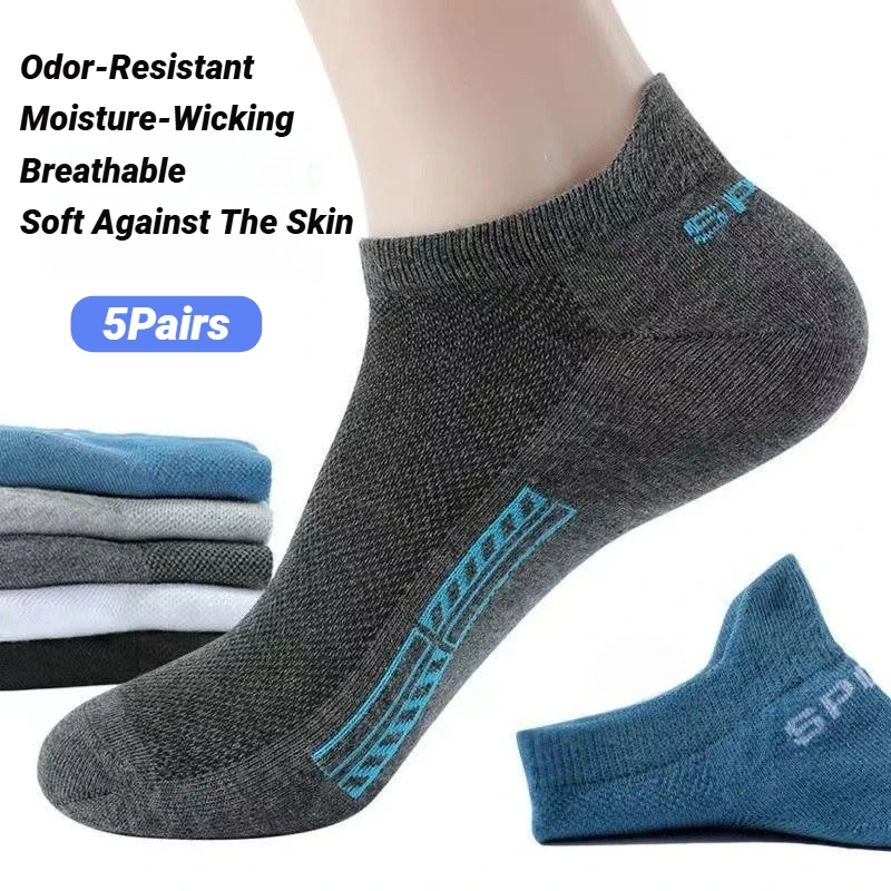 5Pairs High Quality Men Ankle Socks Breathable Cotton Sports Mesh Casual Athletic Summer Thin Cut Short Low-Cut Crew Soft Sock