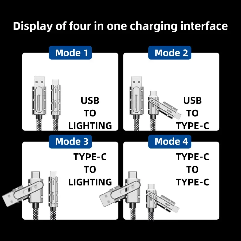 4 In 1 120W USB C to Type C Fast Charging Cable 3 IN 1 PD 27W Data Cord for iPhone 11 12 13 14 15 Pro Max Charger Wire