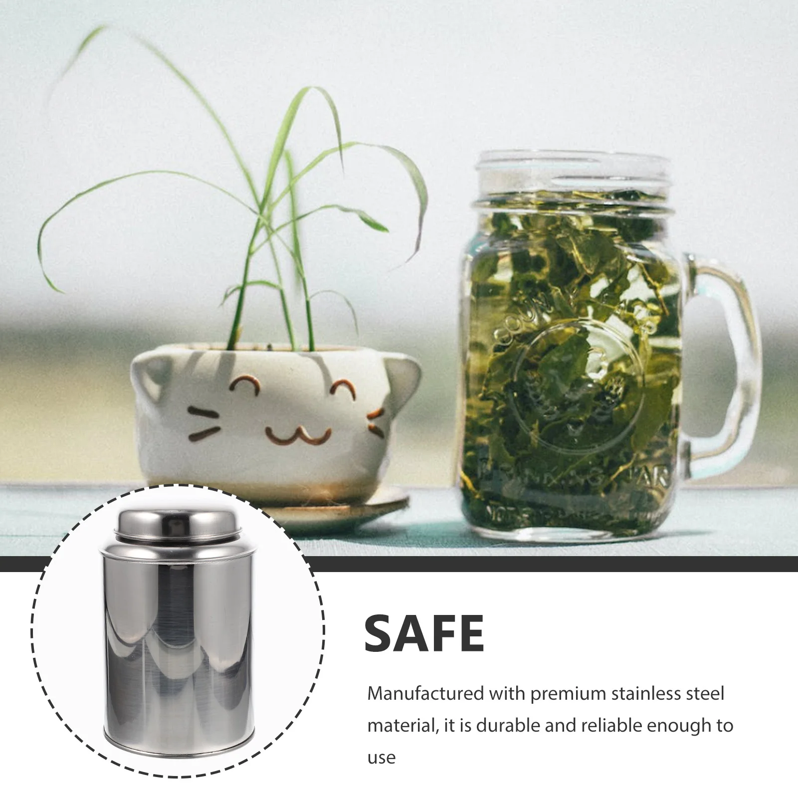 

Stainless Steel Tea Canister Sealed Storage Jar Kitchen Desktop Containers Reusable Square Metal Canisters Household Storage