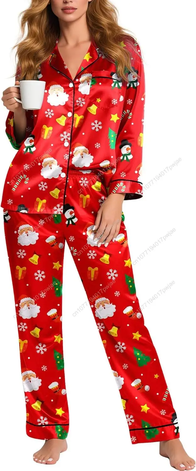 

Silky Pajamas for Women 2 Piece Long Sleeve Pj Sets Women's Satin Sleepwear Button Down Loungewear Set