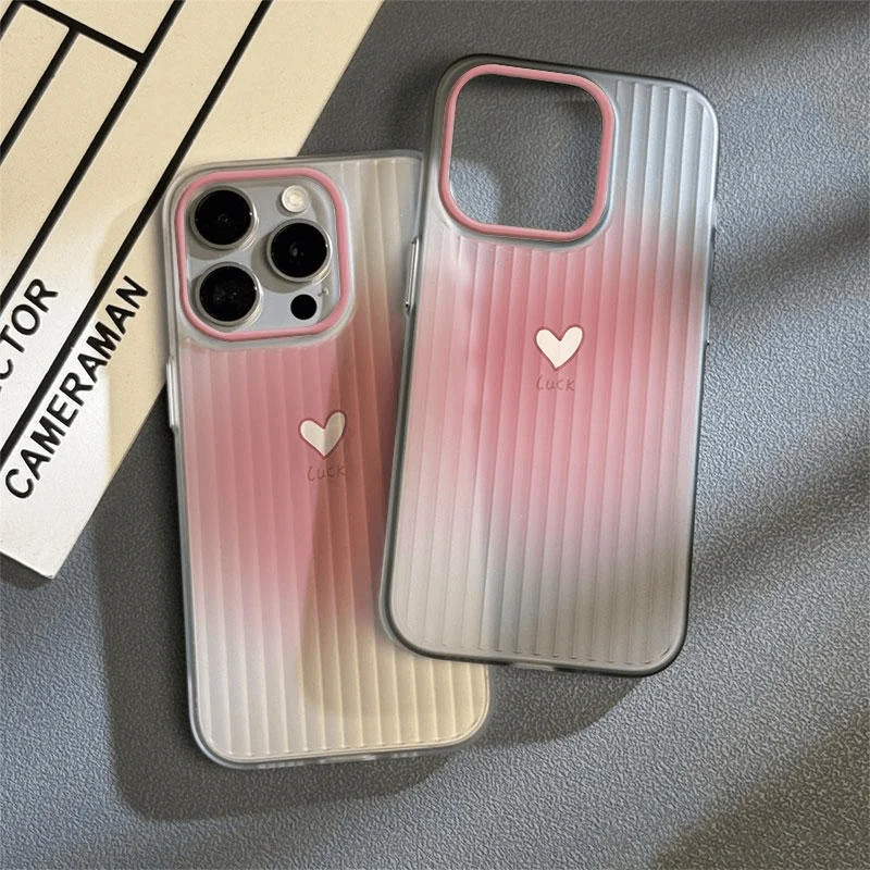 

Phone Case For iphone 16 15 14 13 12 11 Pro Max Plus New Korean INS Love Print Gradient Frosted Transparent Protective Cover