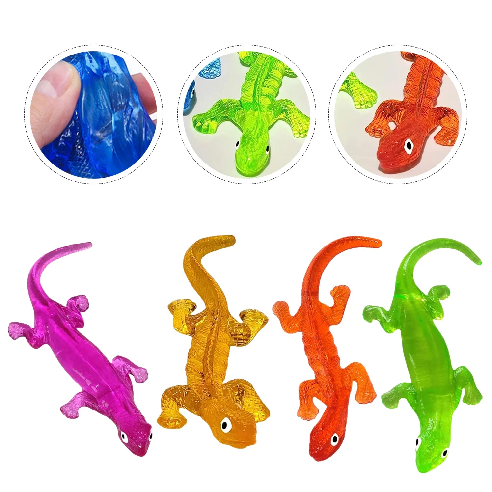 

4 Pcs Lizard Toy Stress Relief Elastic Stretchy Figure Toys Soft Rubber Sticky Finger Playthings Lifelike Realistic