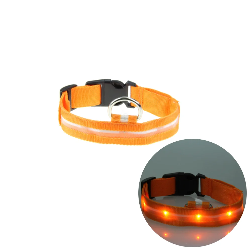 25CM Nylon Pet Dog Collar Night Safety LED Light-up Flashing Glow in the Dark Lighted Circular Pendant Collar Size XL (Orange L