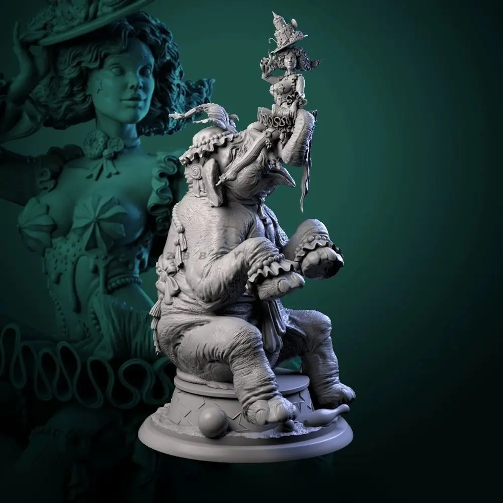 75mm 90mm 115mm Circus Performance Elephant Assembled Model DIY Coloring Figurines Miniatures Decoration Crafts