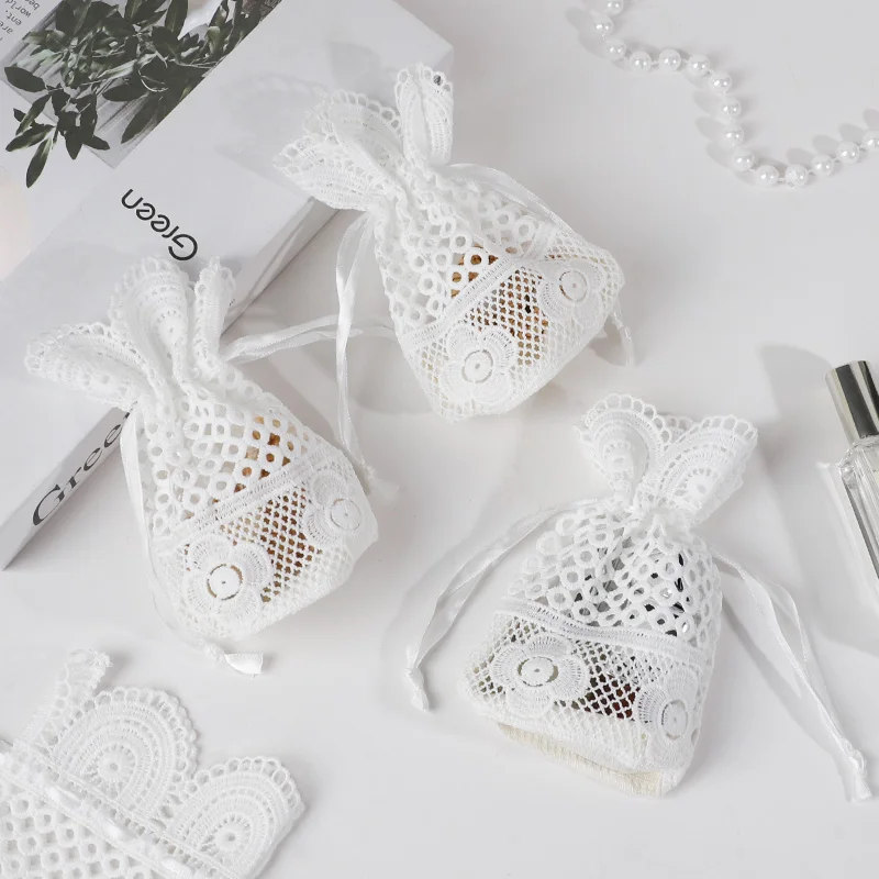 3–12 Stück weiße Spitzen-Geschenkbeutel mit Kordelzug für Hochzeitsgeschenke, Geburtstagsfeiern, Weihnachten, Kekse, Süßigkeiten, Verpackung, Dekoration