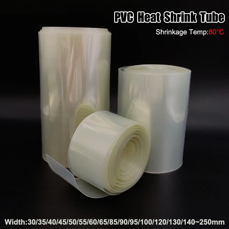 Width 30~250mm Multiple Sizes High-Quality Clear PVC Heat Shrink Tubing for 18650 Batteries–Flexible Insulated Protective Sleev