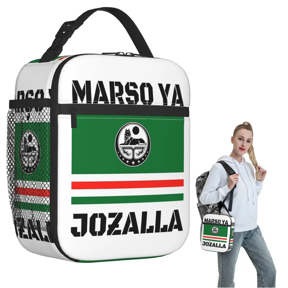Bolsa de almuerzo con aislamiento con bandera de Marso Ya Jozalla Ichkeria para mujeres y niños, cajas de comida portátiles, bolsa térmica para almuerzo