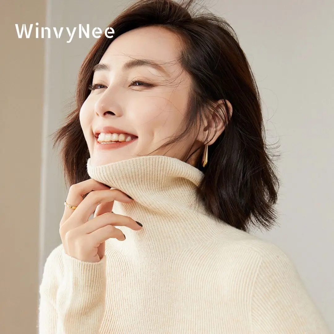 WinvyNee Women Clothing Merino Wool Sweater Slim Long Sleeve Top Turtleneck Jumper Soft Warm Knitted Pullover Autumn A1263004