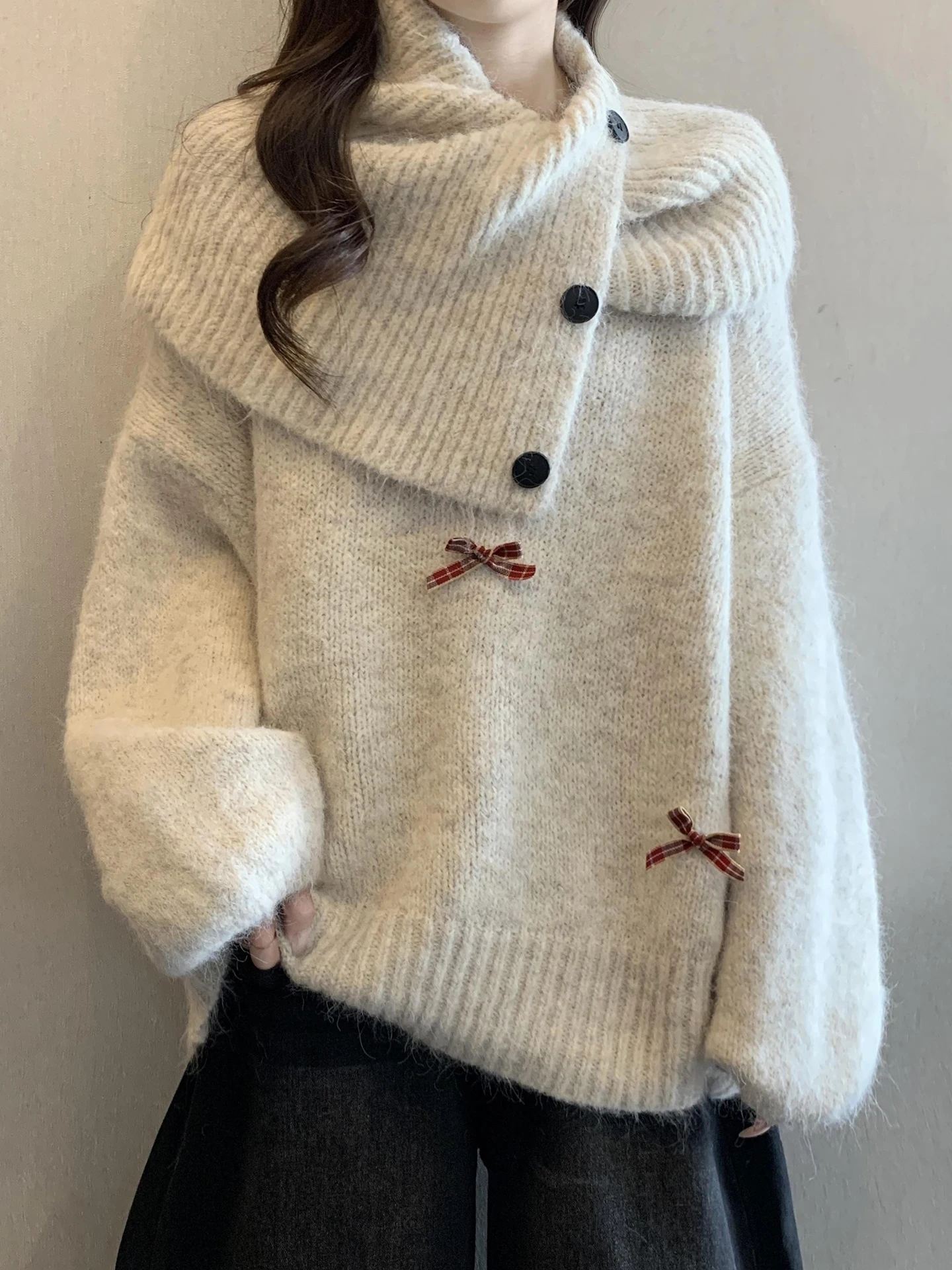 

Soft Cozy High Ne Knitted Sweater Women's Autumn Winter plus Size Loose Lazy Sle Thi Warm Top Knot Commute Wind