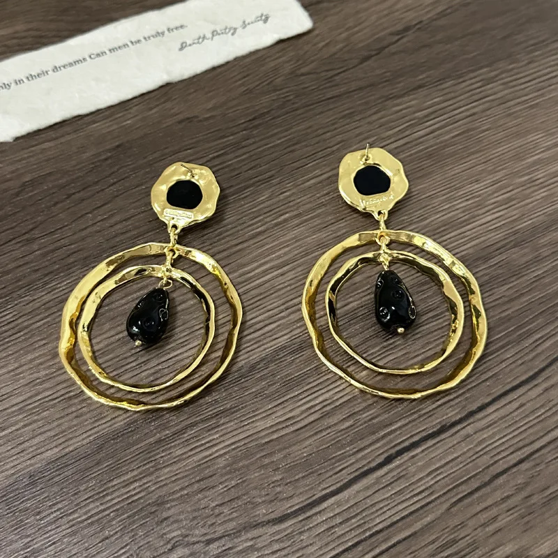 Modenschau Legierung Goldene Schwarze Stein Baumeln Ohrringe für Frauen Schmuck Barock Stil Party Kleid Aussage Ohrringe Zubehör – Detail 5