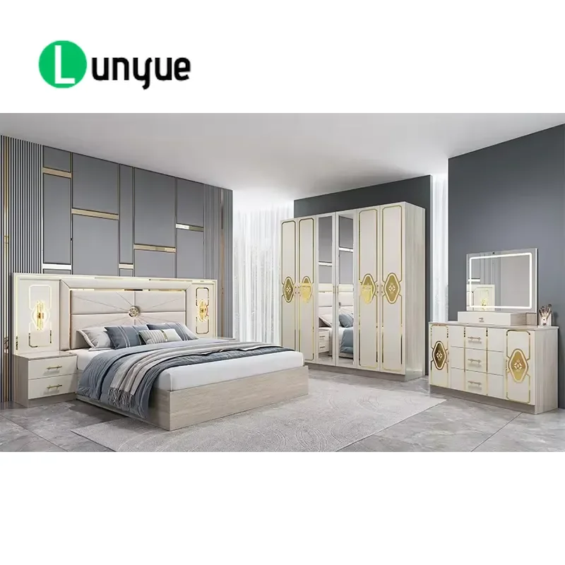 China Wholesale Modern Bedroom Furniture Set 5 Pieces Master Wooden Frame king Size Bed Complete Luxury Bedroom Sets