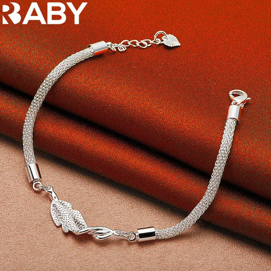 

URBABY 925 Sterling Silver Woven Mesh Chain Heart Buckle Bracelet For Women Fashion Jewelry Exquisite Accessories Birthday Gift