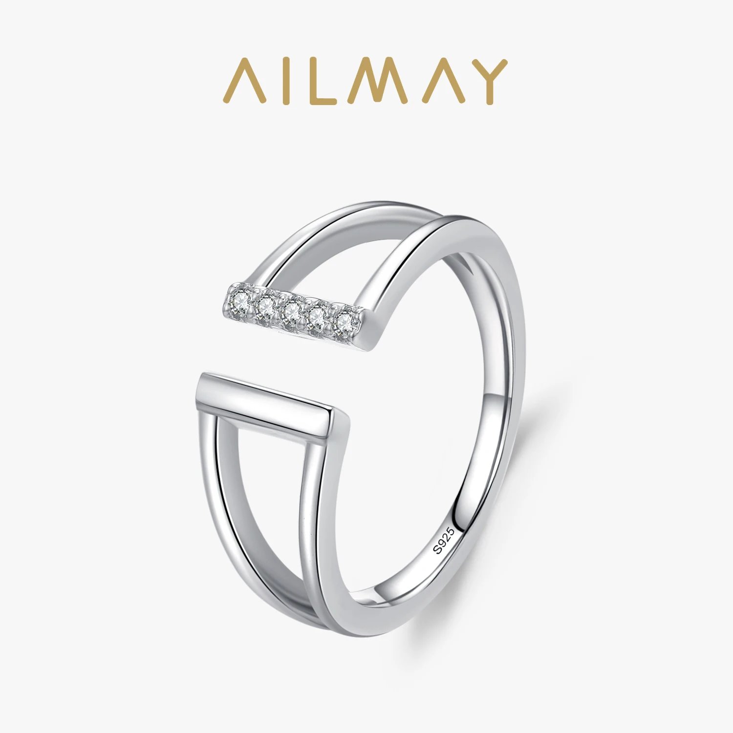 

Ailmay 925 Стерлинговое Серебро, изысканный геометрический дизайн, блестящее циркониевое кольцо на палец для женщин, модные аксессуары, ювелирные изделия