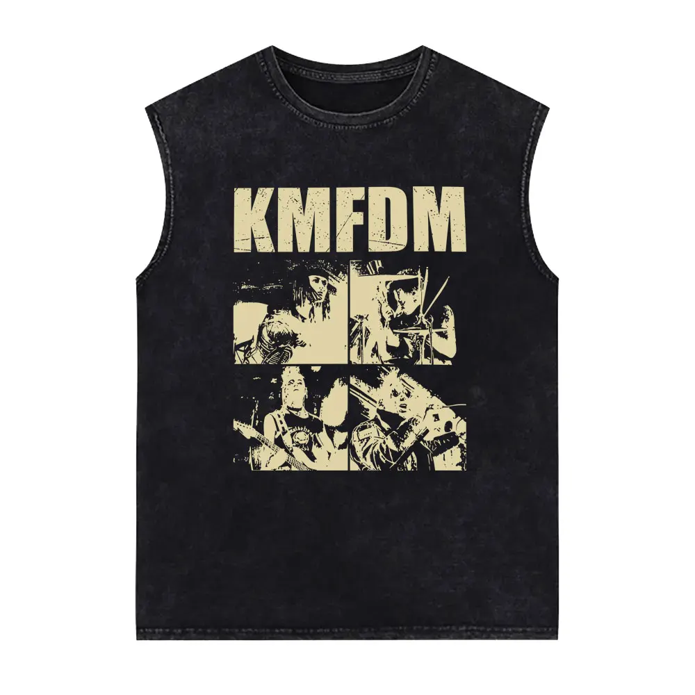 Rock Band Kmfdm Merch Vintage Washed Tank Tops Men Women Retro Gothic Punk Sleeveless Vest Tshirt Male Casual Hip Hop Streetwear