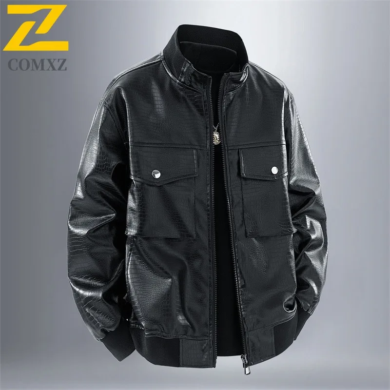 

COMXZ Мужская мотоциклетная кожаная куртка в американском стиле, комфортный дизайн, уличная ветрозащитная легкая осенняя ветровка для верховой езды