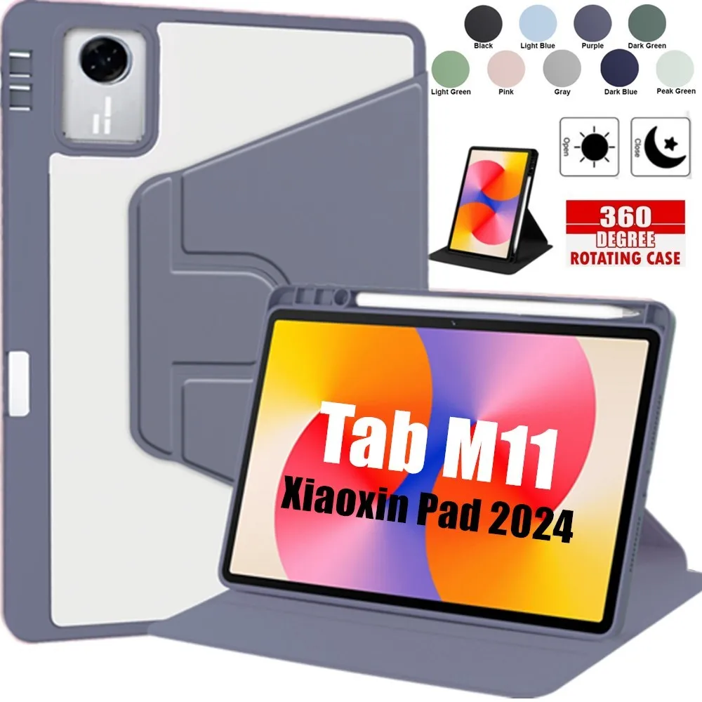 

360 Rotating Acrylic Hard Case for Lenovo Tab M11 TB330FU TB331FC 11.0 inch with Pencil Holder Stand Casing